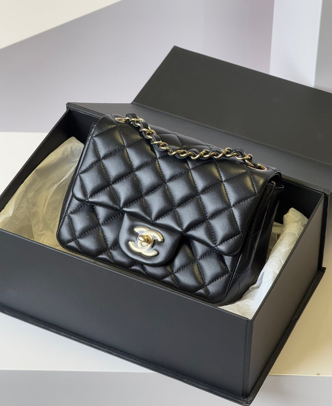 Chanel 2024 Black Mini Lambskin Square Flap Bag