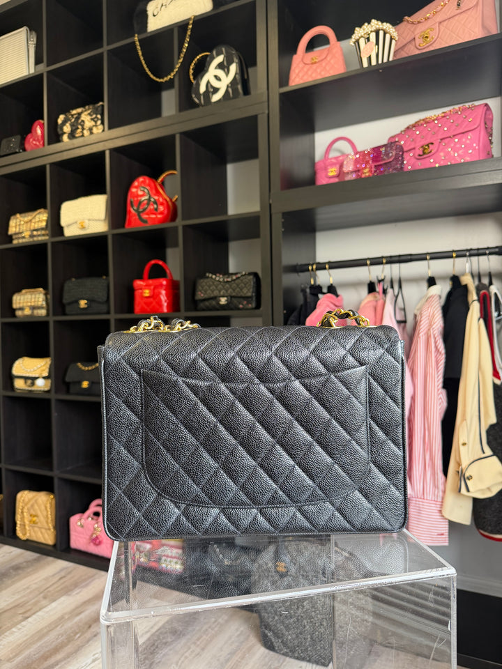 Chanel Classic Flap Jumbo Black Caviar 24K Gold Hardware 1994