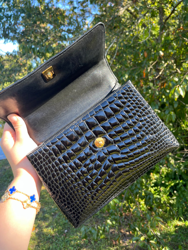 Chanel Vintage Small Crocodile Top Handle Flap Bag