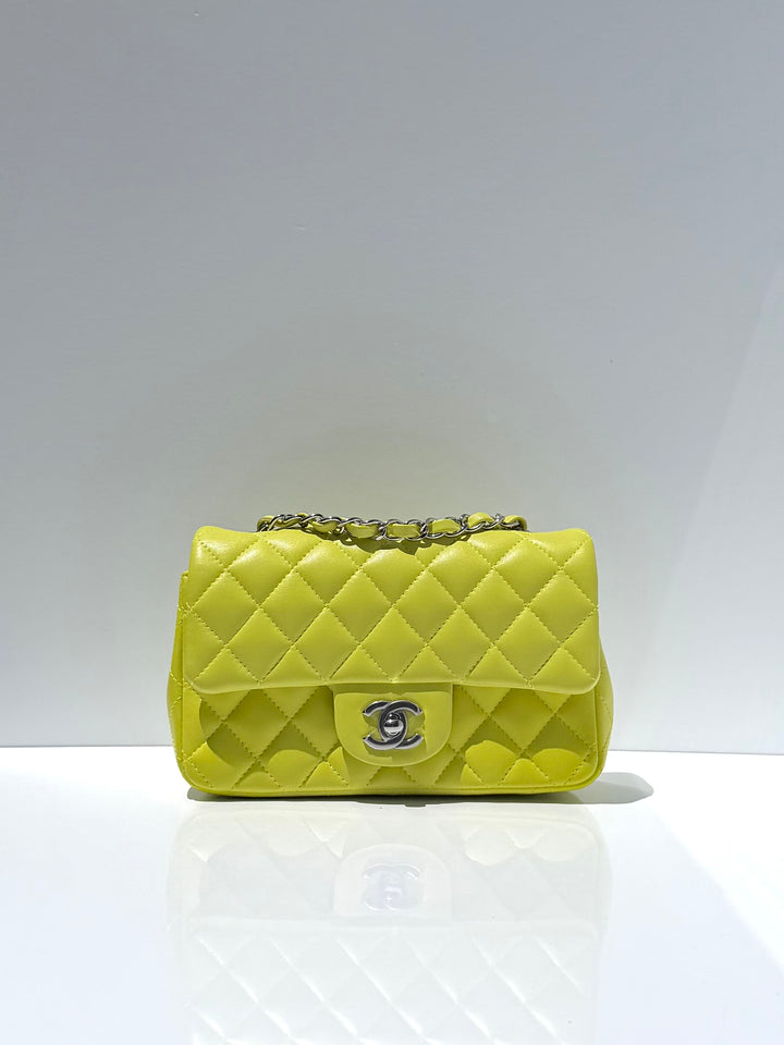 Chanel 21S Mini Classic Flap Lambskin Yellow Silver Hardware