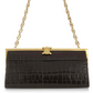 Celine Croc Embossed Brown Shoulder Clutch Bag