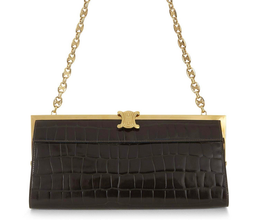 Celine Croc Embossed Brown Shoulder Clutch Bag