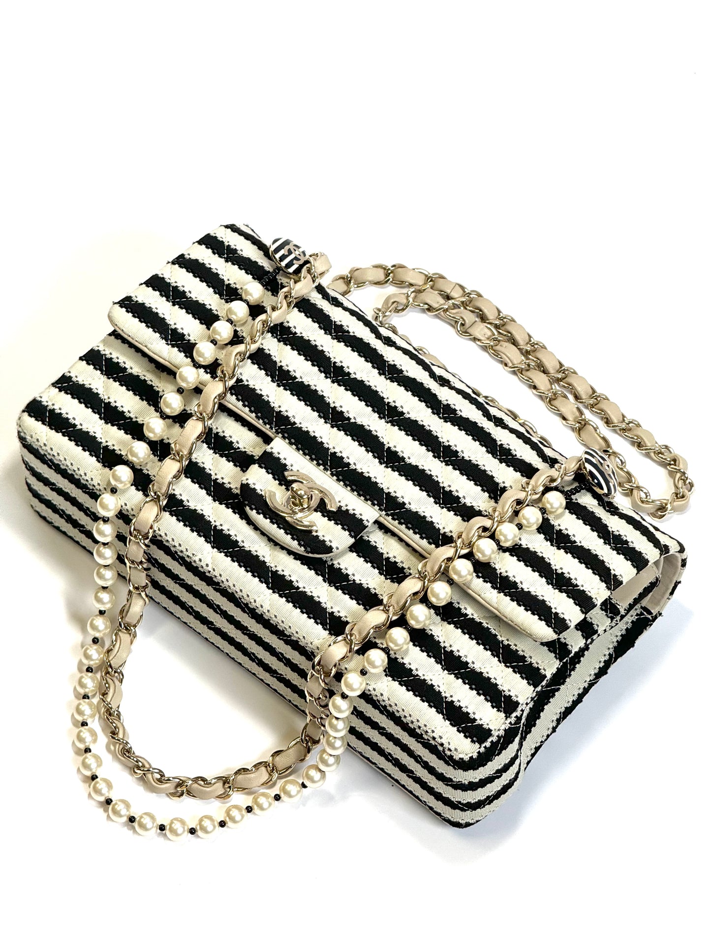 Chanel Ivory/Black Coco Medium Sailor Pearls Double Flap Bag