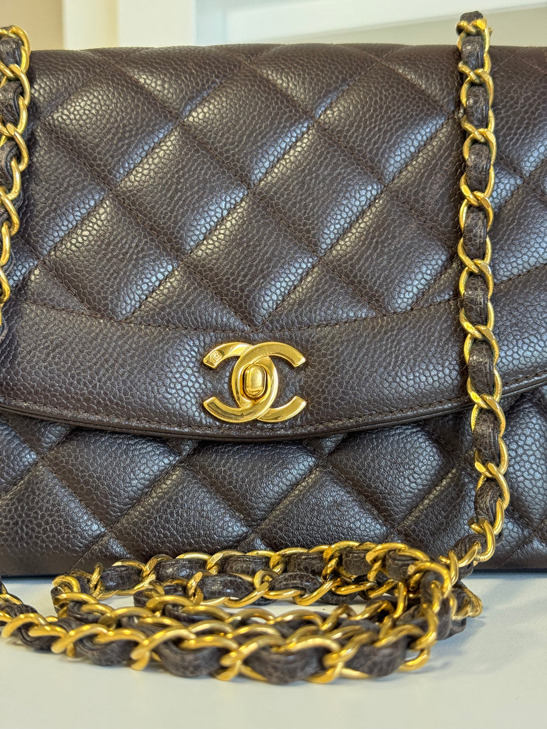 Chanel Chocolate Brown 24K Medium Caviar Diana Flap Bag