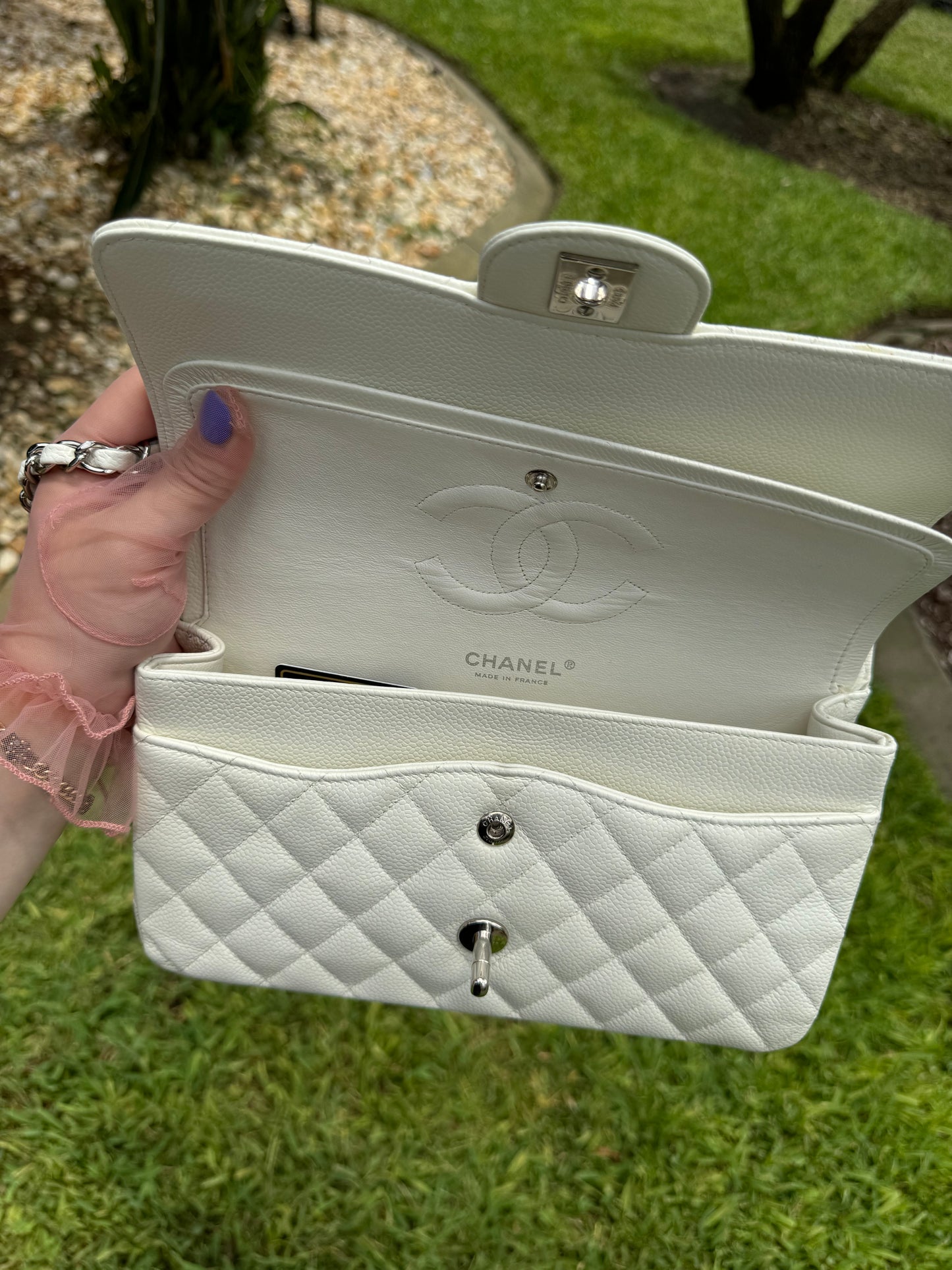 Chanel Medium White Classic Caviar Flap Bag