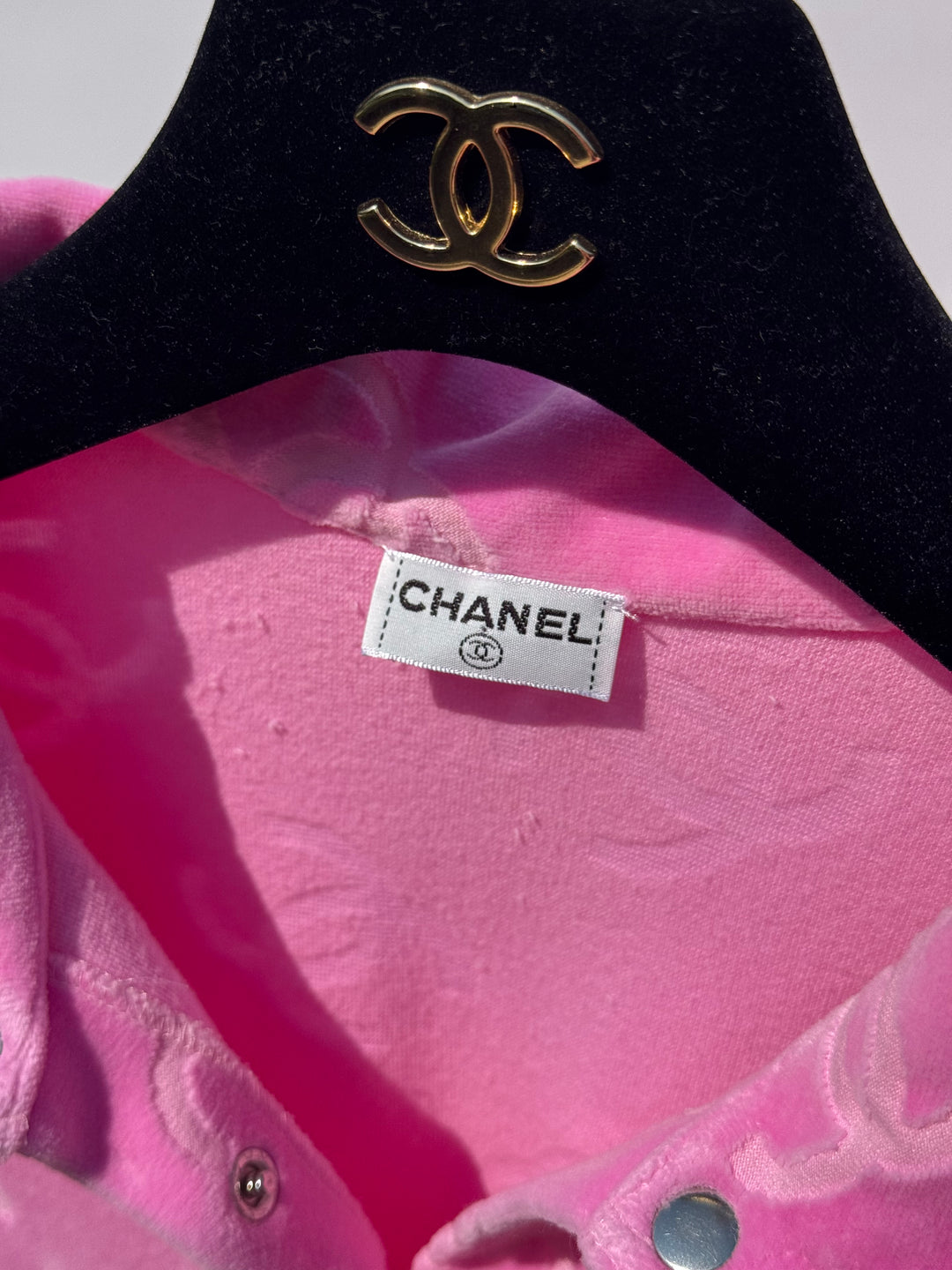 Chanel Spring 1996 Pink Velour CC Button Top X EstherandSasha