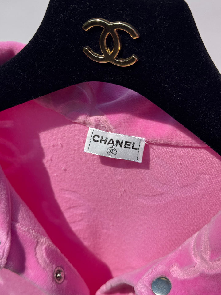 Chanel Spring 1996 Pink Velour CC Button Top X EstherandSasha