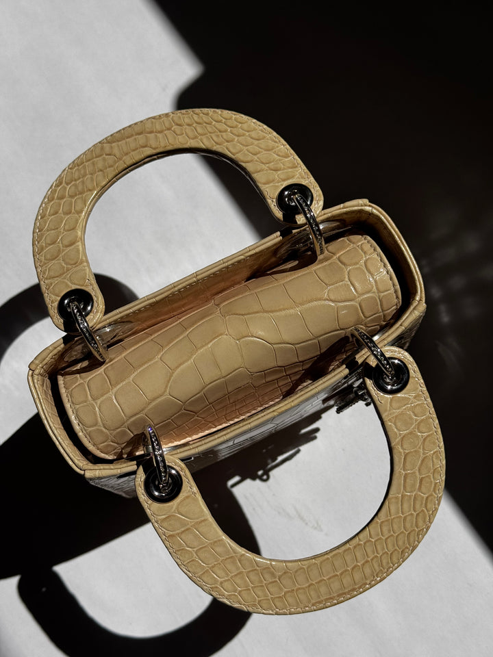 Lady Dior Ivory Crocodile Mini Top Handle