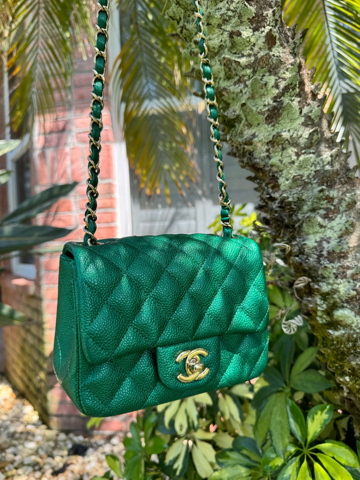 Chanel 18S Emerald Green Mini Square Caviar Flap Bag