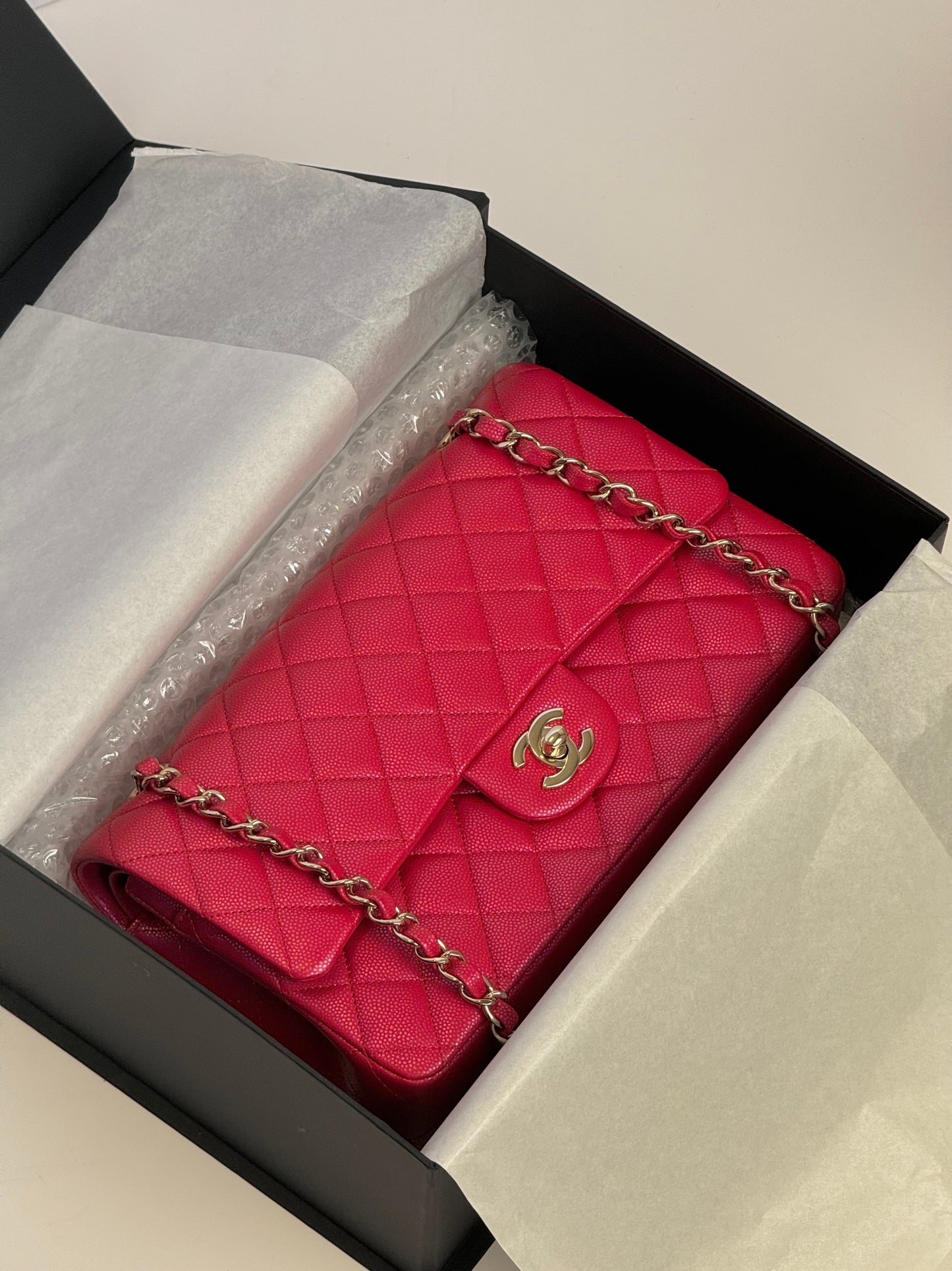 Chanel 21S Red Iridescent Medium Caviar Flap Bag