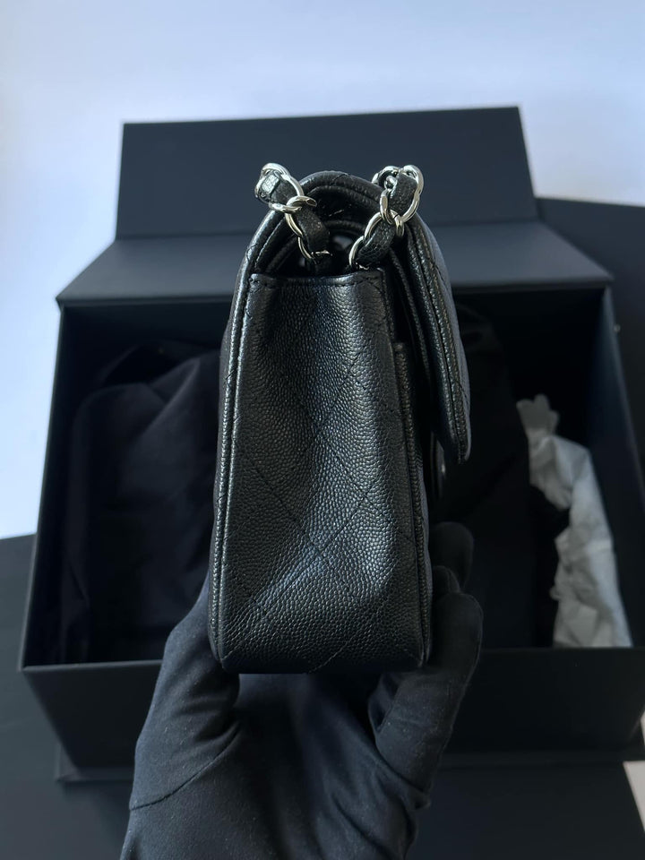 Chanel 18C Small Black Caviar Iridescent Classic Flap Bag + RHW