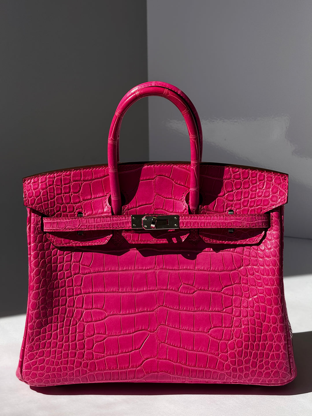 Hermès Birkin 25 Matte Alligator Rose Shocking Palladium Hardware 2019
