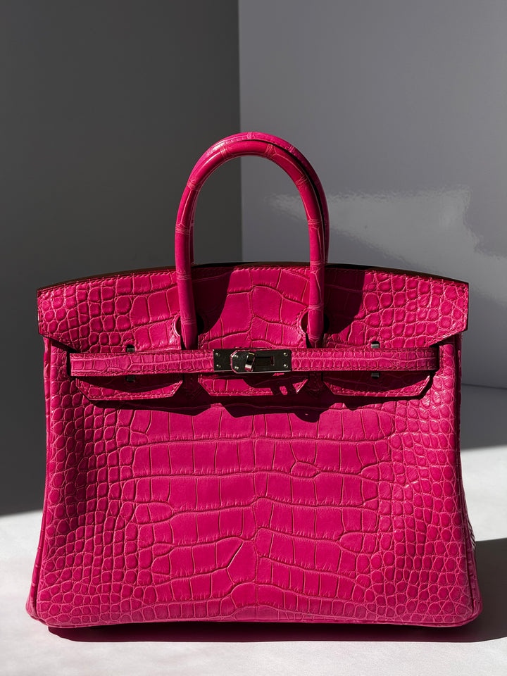 Hermès Birkin 25 Matte Alligator Rose Shocking Palladium Hardware 2019