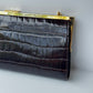 Celine Croc Embossed Brown Shoulder Clutch Bag