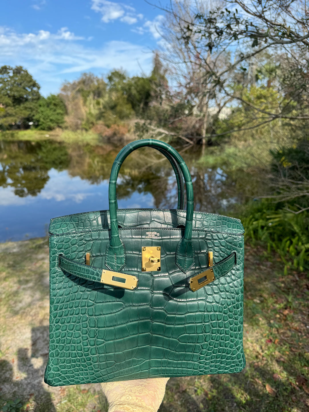 Hermes Matte Croc Vert Fonce Birkin 30