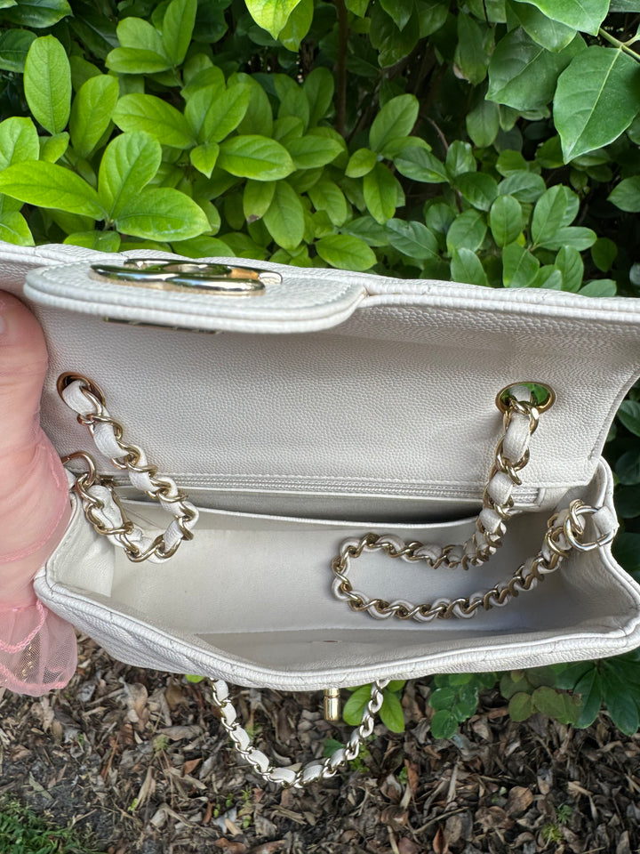 Chanel Cream Chevron Caviar Mini Flap Bag