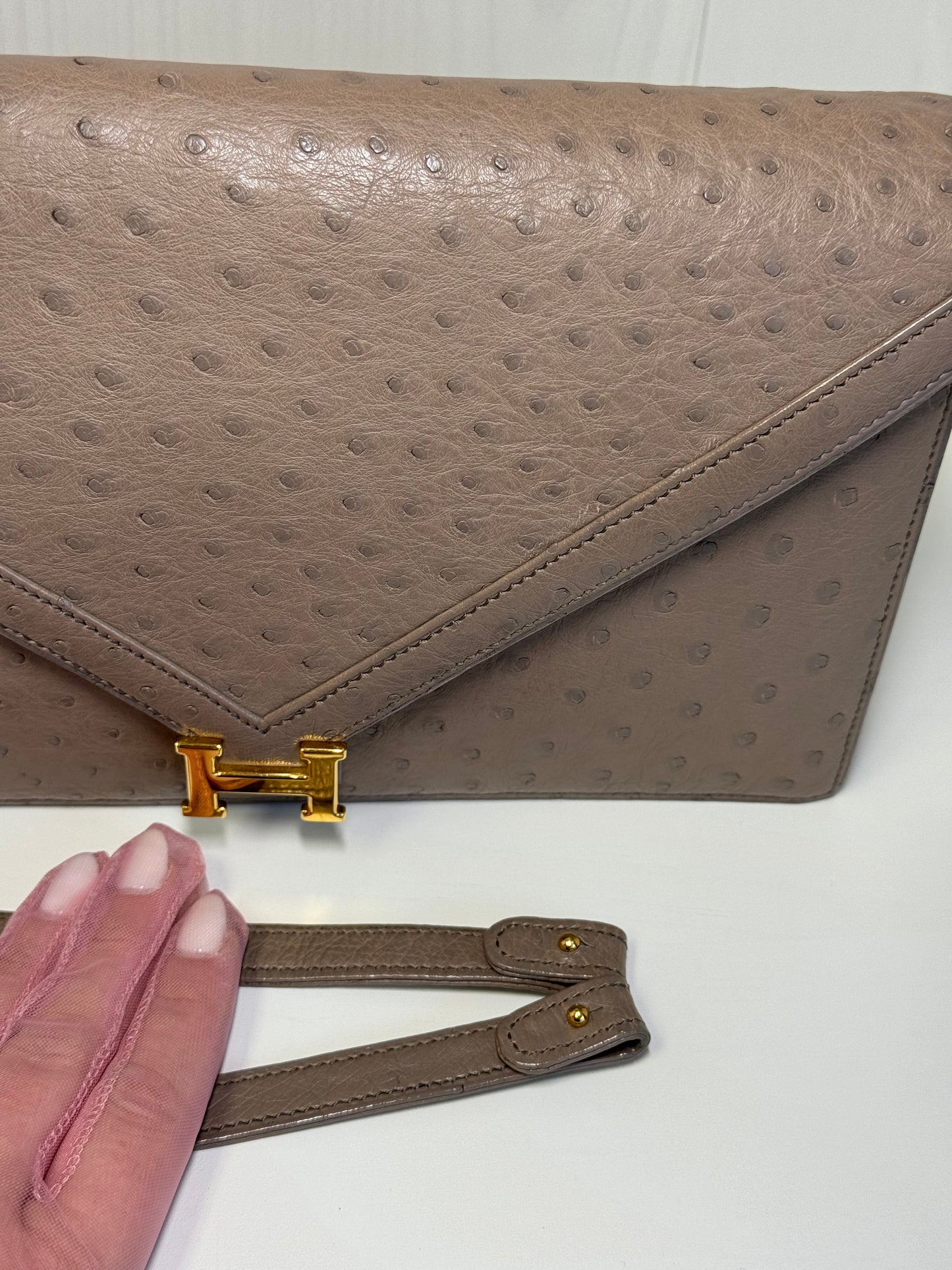 Hermes 1982 Ostrich Lydie 2 Ways Clutch Bag