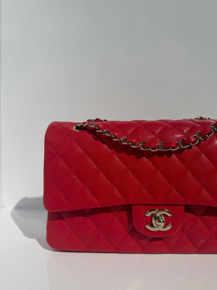 Chanel Medium Classic Double Flap Caviar Red Light Gold Hardware 2021
