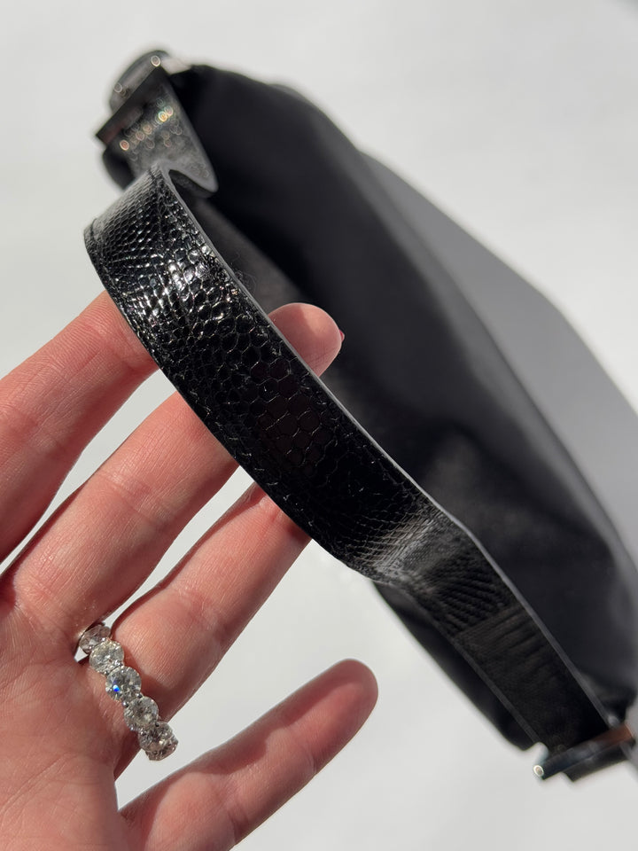 Fendi Black Satin Crystal Baguette With Lizard Trim