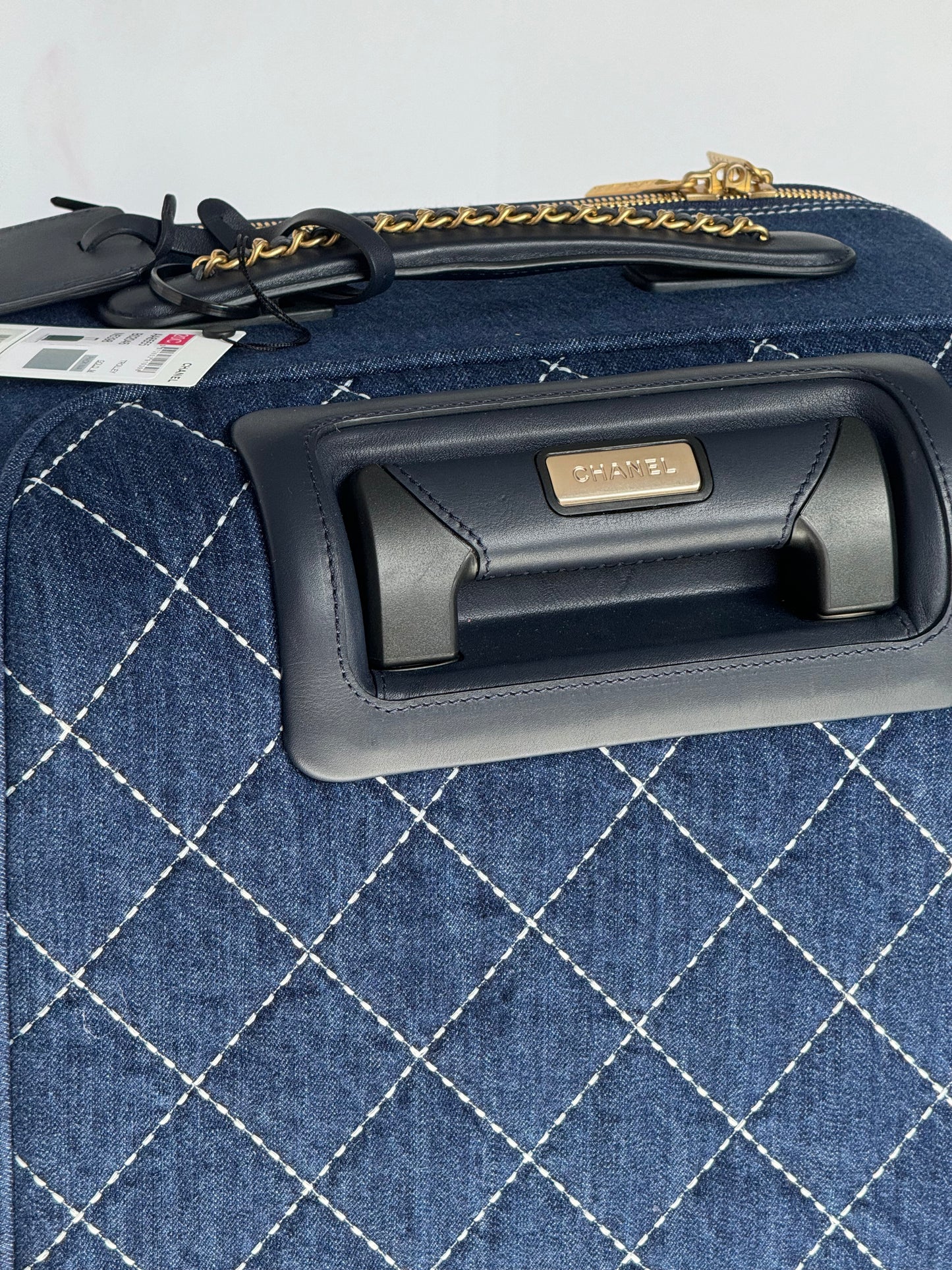 Chanel 20C Blue Quilted Denim & Leather Trolly