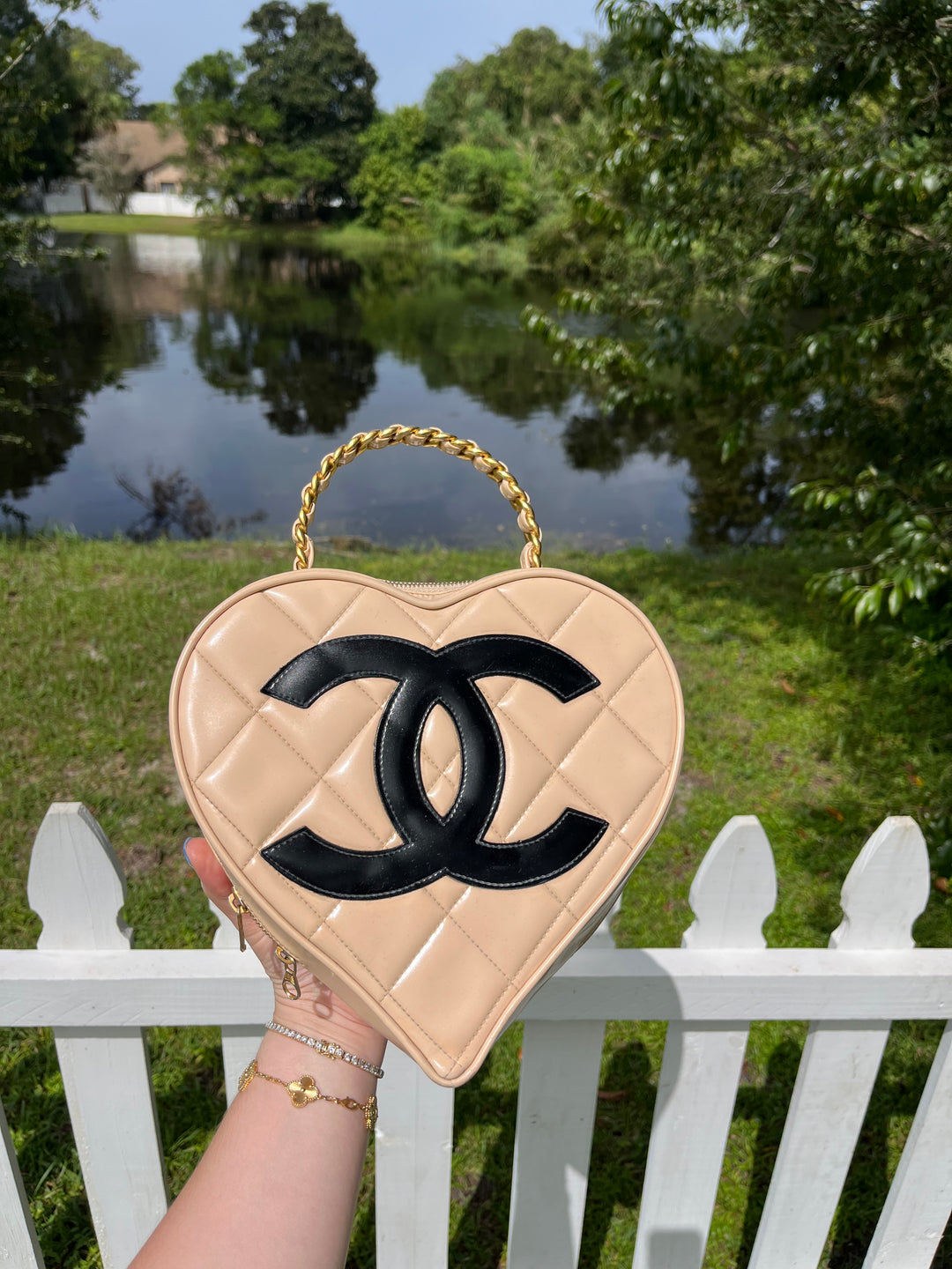 Chanel 1995 CC Beige Heart Vanity Bag
