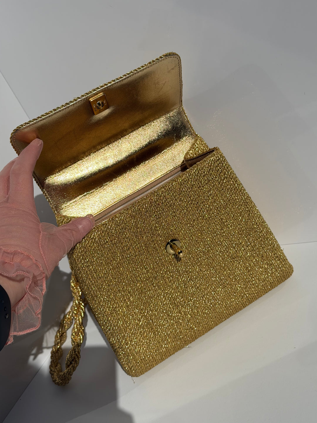 Chanel RARE Vintage Gold Silk Rope Shoulder Bag