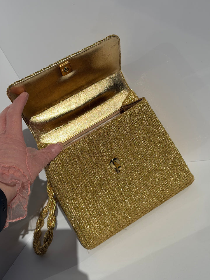 Chanel RARE Vintage Gold Silk Rope Shoulder Bag