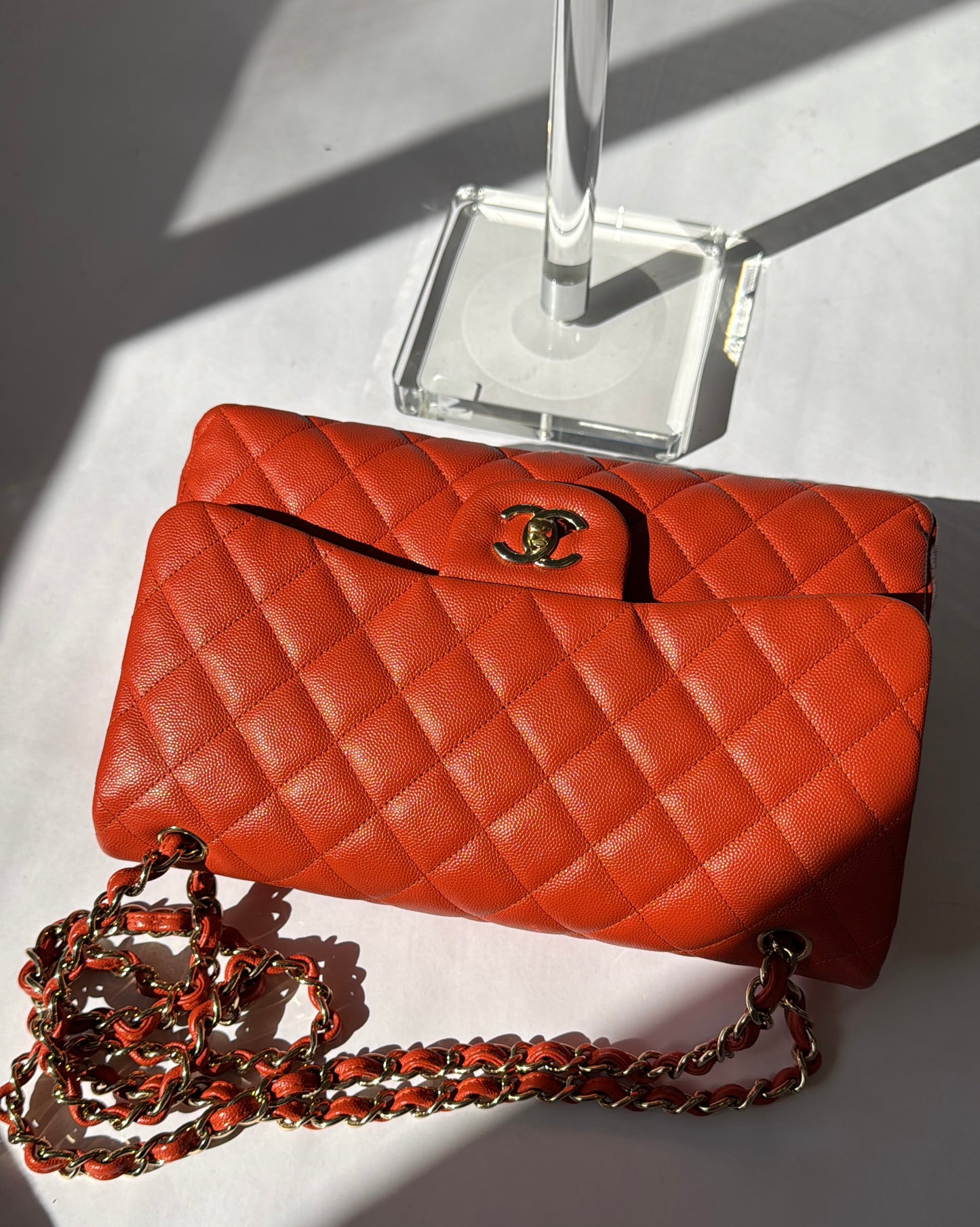 Chanel Jumbo Orange Caviar Double Flap Bag