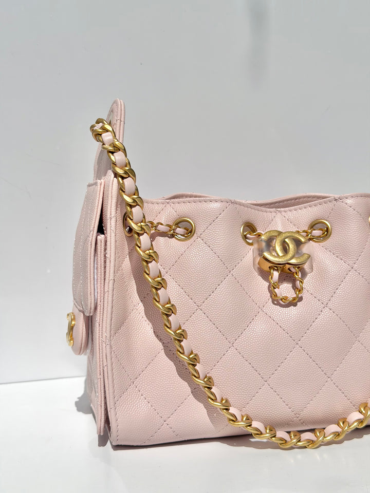 Chanel Mini 25 Hobo Bag Caviar Leather Mauve Pink Antique Gold Hardware 2026