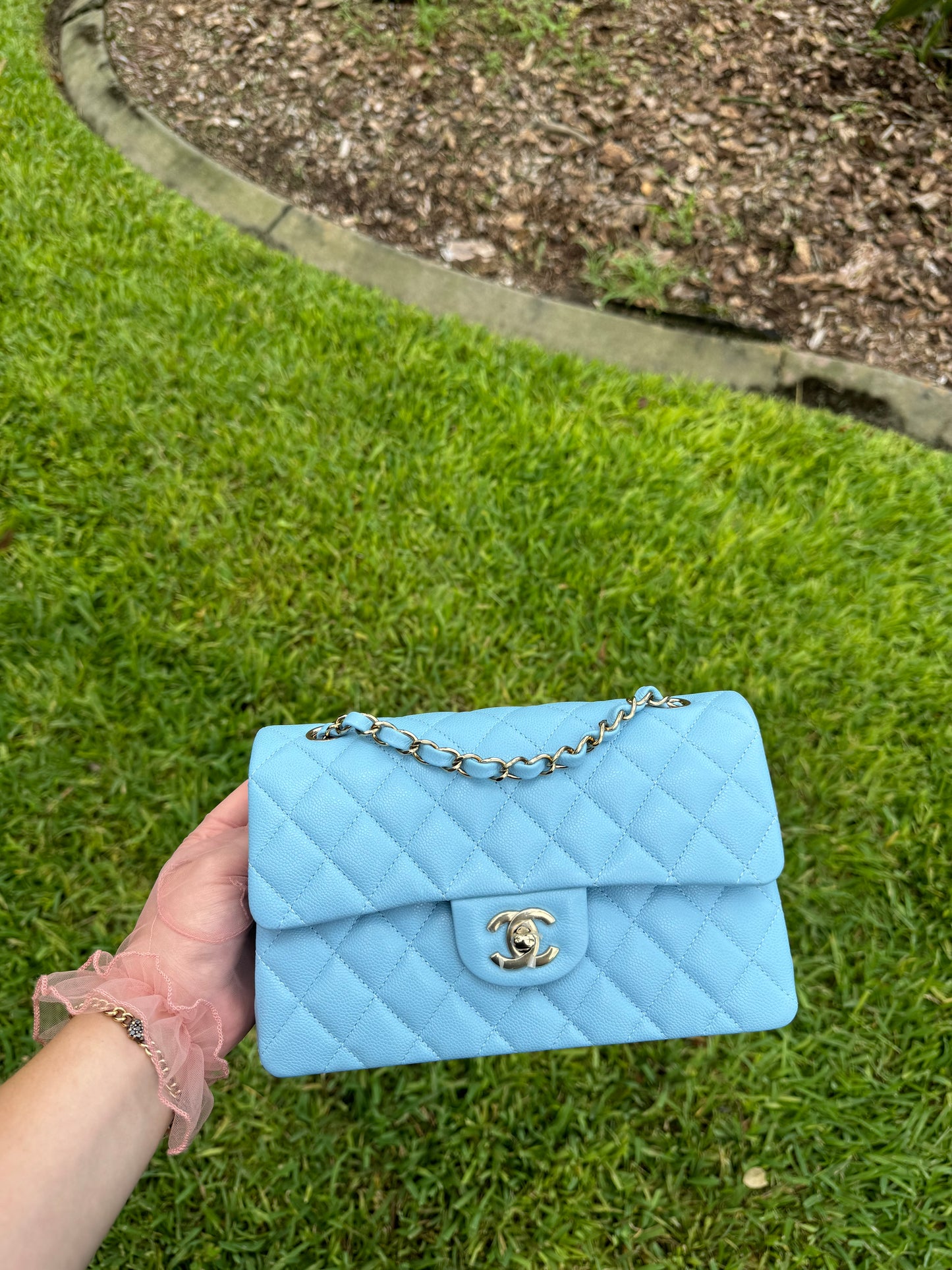 Chanel 23A Small Caviar Sky Blue Double Flap