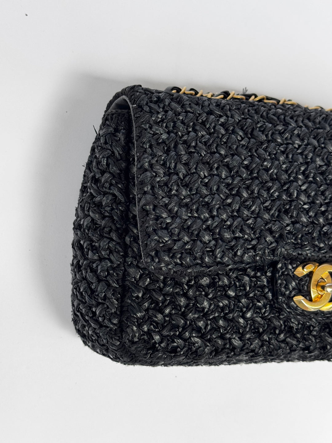 Chanel 18C Black Ancient Greece Raffia Crochet Flap Bag