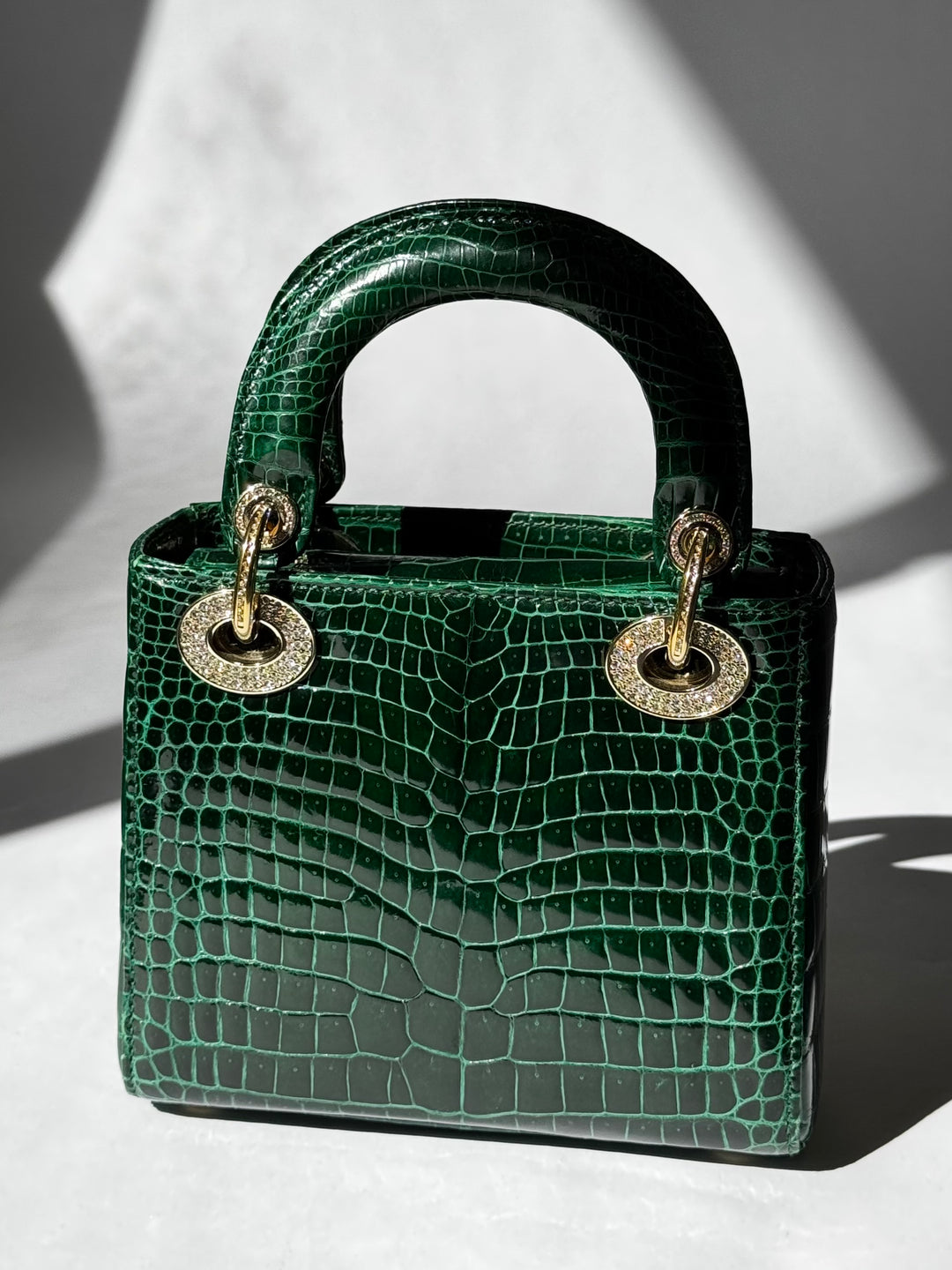 Lady Dior Emerald Crocodile Mini Top Handle