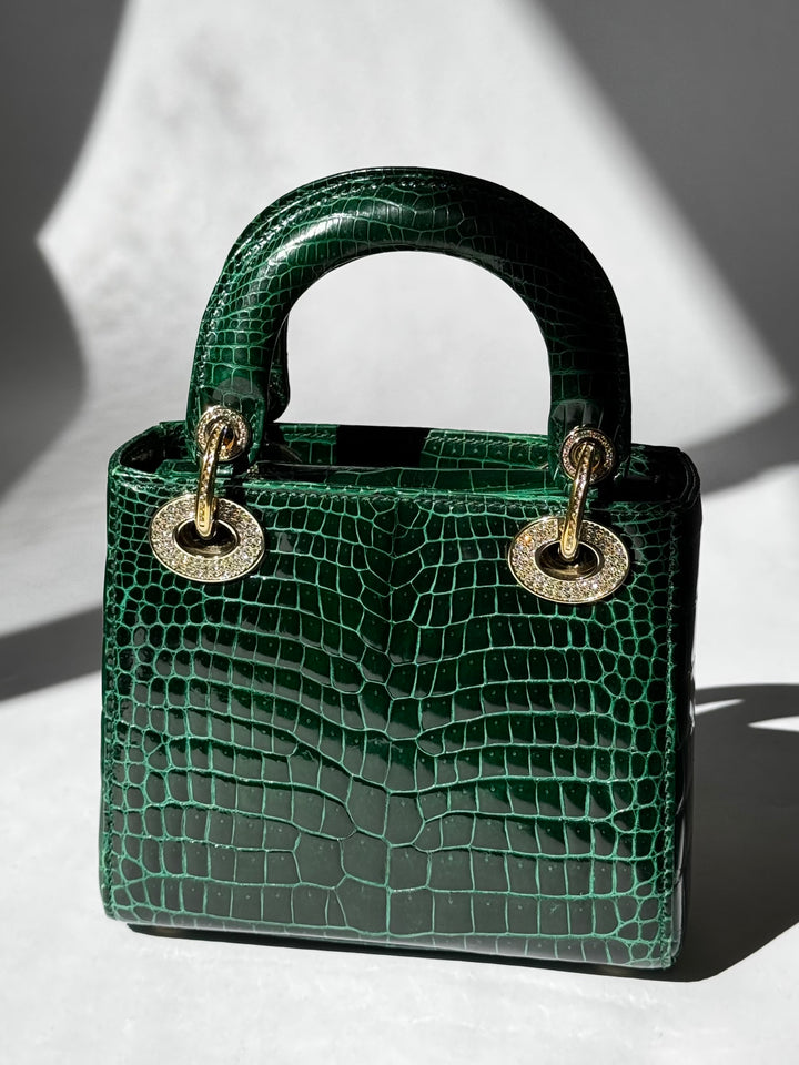 Lady Dior Emerald Crocodile Mini Top Handle