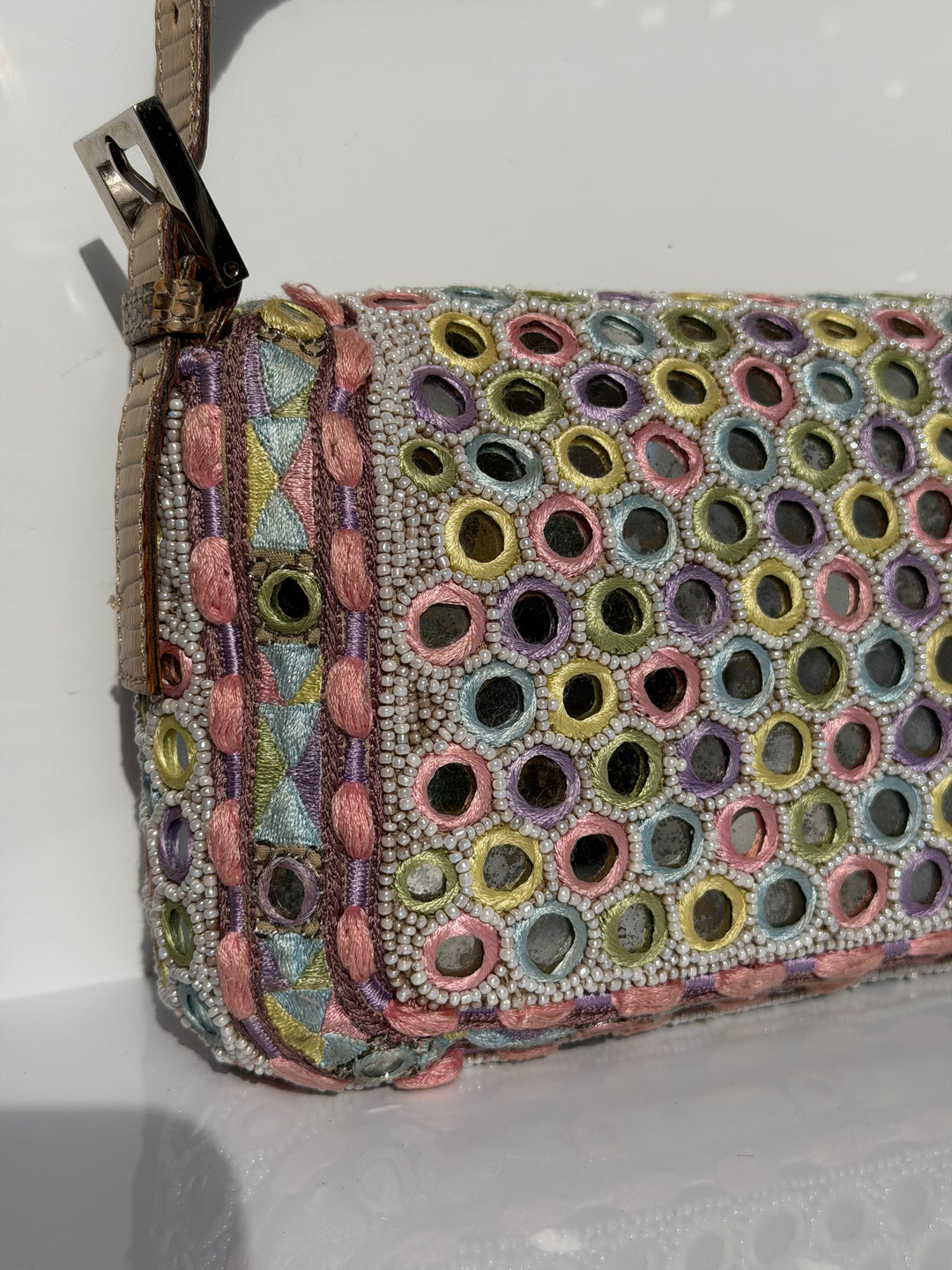 Fendi Baguette Mirror Specchietti Bag Multicolor Silk Embroidery & Beading Lizard Trim 2009
