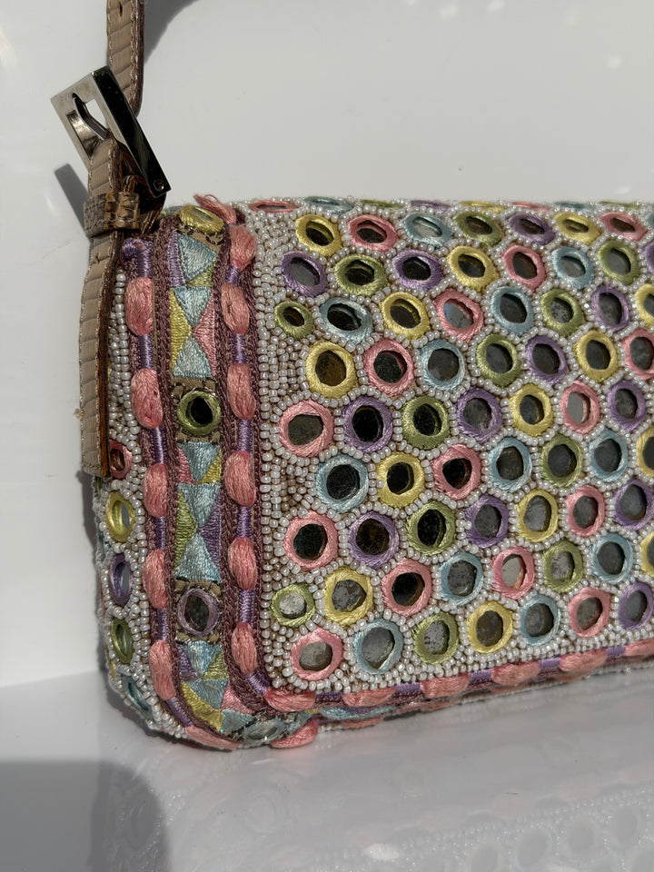 Fendi Baguette Mirror Specchietti Bag Multicolor Silk Embroidery & Beading Lizard Trim 2009