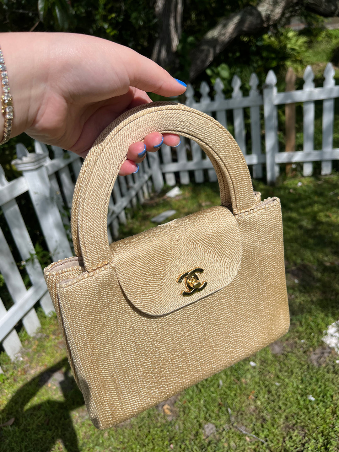 Chanel Vintage Medium Tan Rope Kelly Top Handle