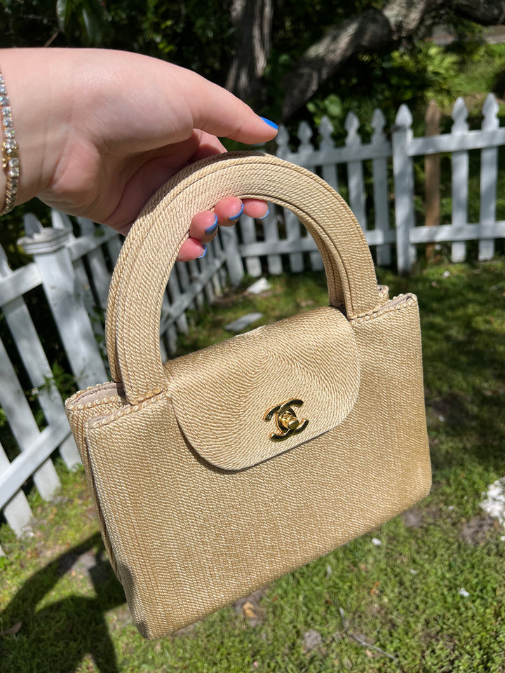 Chanel Vintage Medium Tan Rope Kelly Top Handle