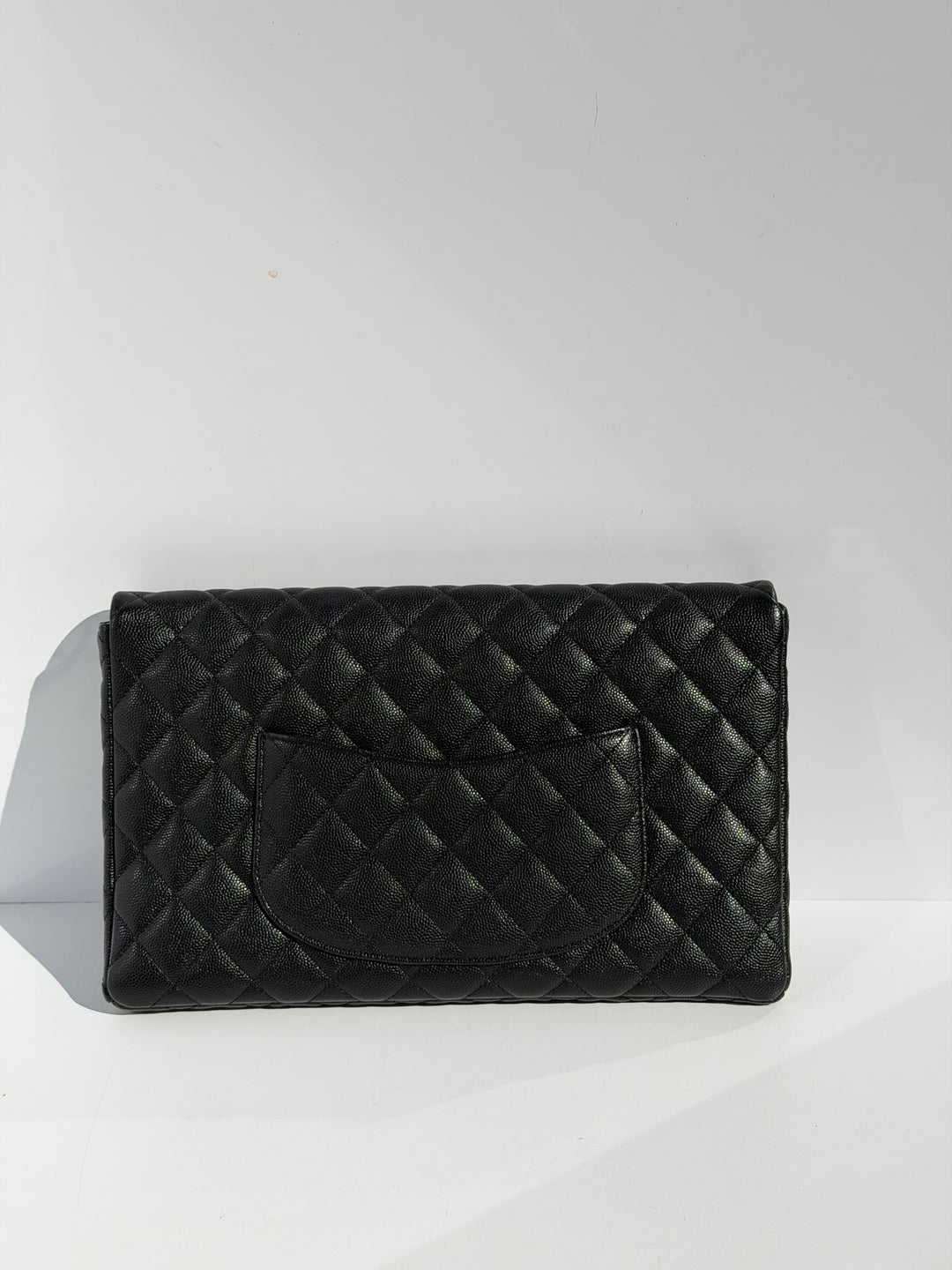 Chanel 18B Black Classic Quilted Caviar Clutch