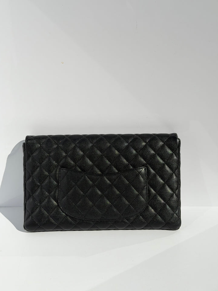 Chanel 18B Black Classic Quilted Caviar Clutch