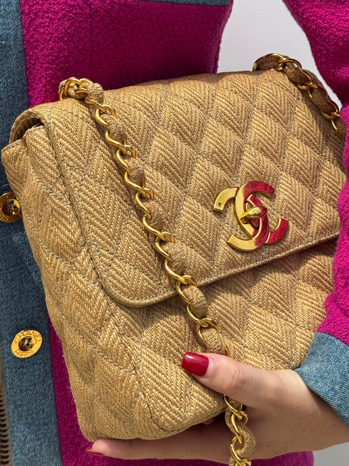 Chanel 24K Vintage Raffia Large Flap