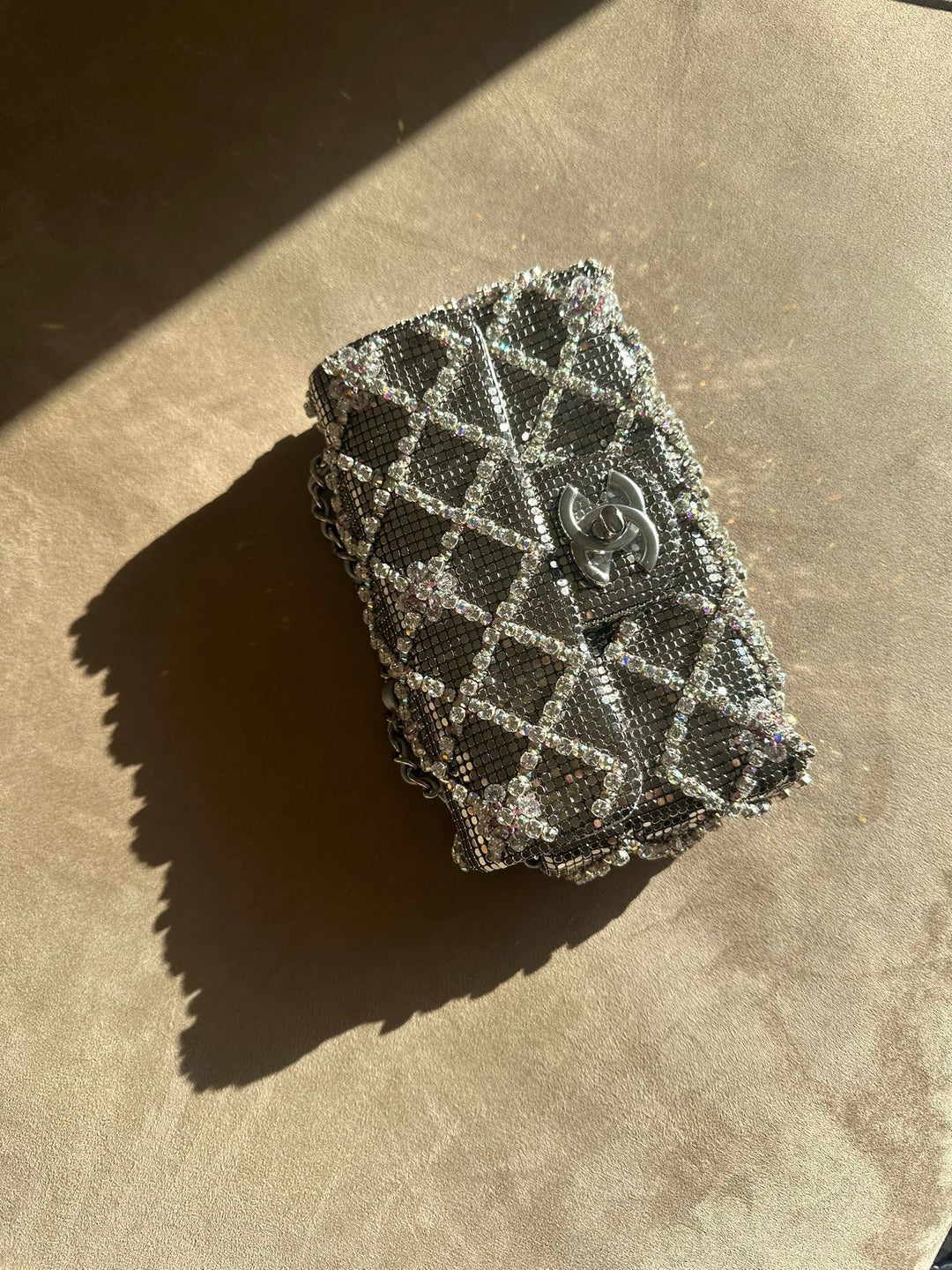 Chanel Silver Crystal Embellished Mini Flap