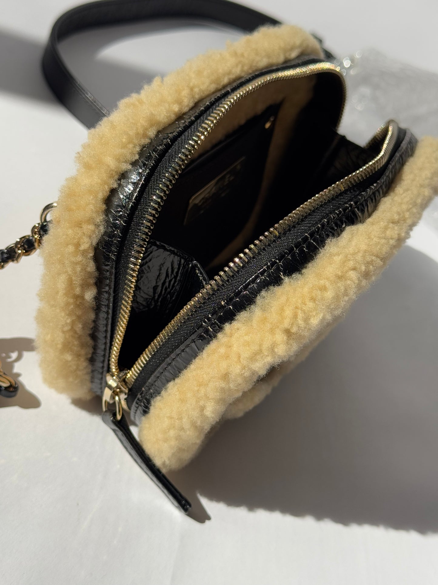 Chanel Shiny Crumpled Sheepskin Shearling CC Mania Waist Bag