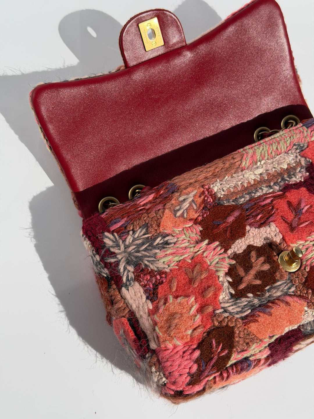 Chanel Embroidered Wool Medium Flap Bag Red Multicolor Gold Hardware 2018