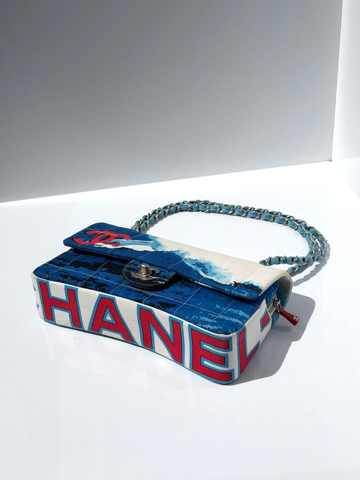 Chanel Surf Line Choco Bar Flap Blue Canvas Silver Hardware 2002 (Copy)