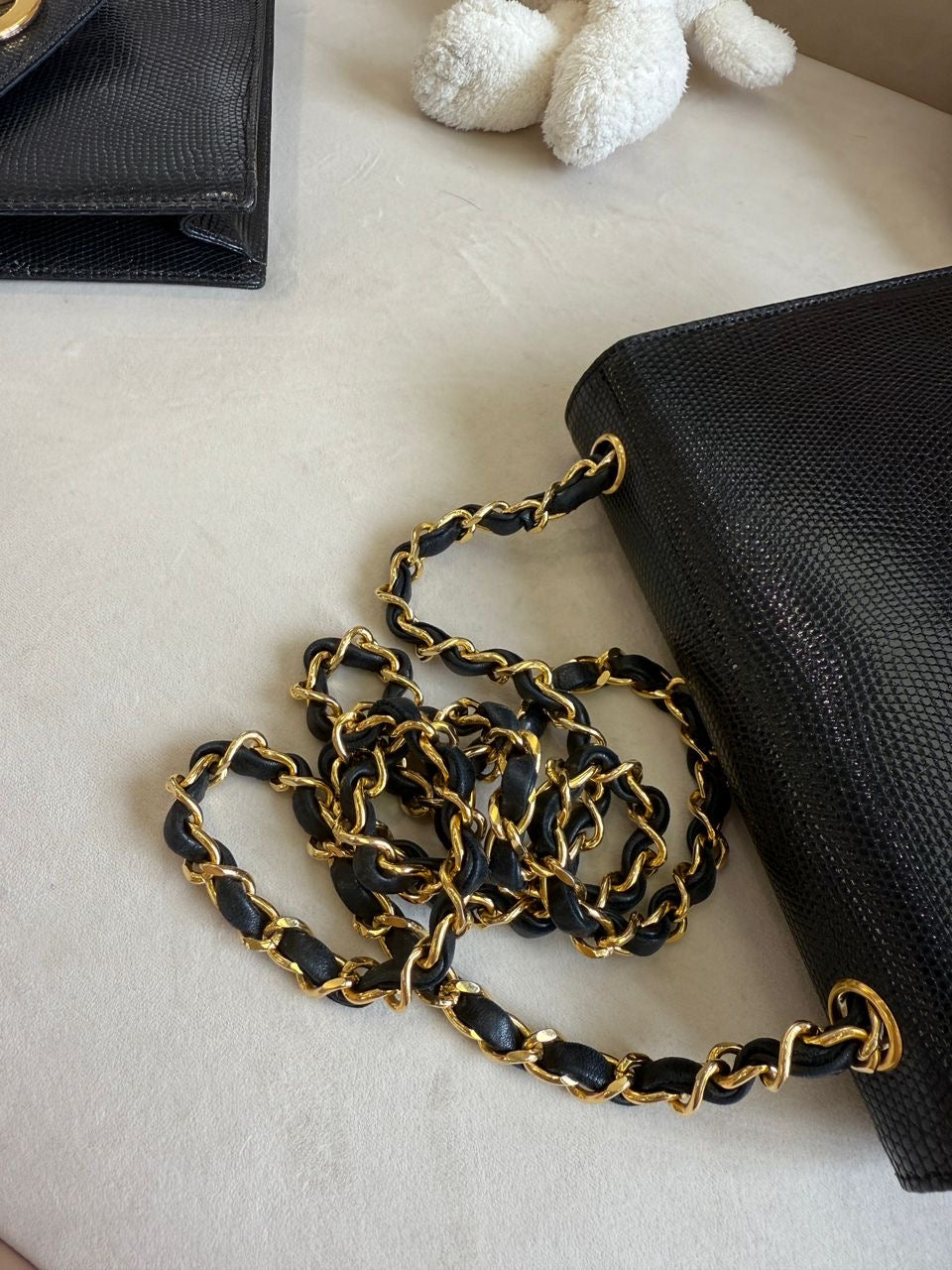 Chanel 1991 Black Lizard CC Envelope Flap Bag