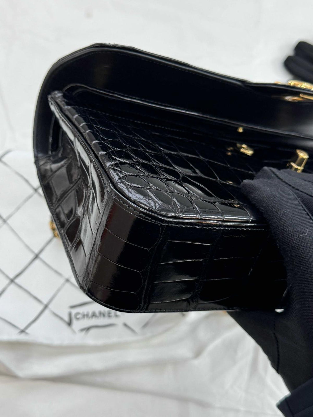 Chanel Medium Classic Flap Bag Alligator Black Gold Hardware 2019