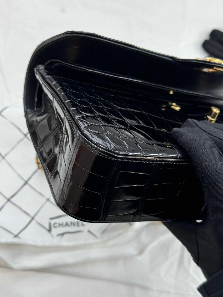 Chanel Medium Classic Flap Bag Alligator Black Gold Hardware 2019
