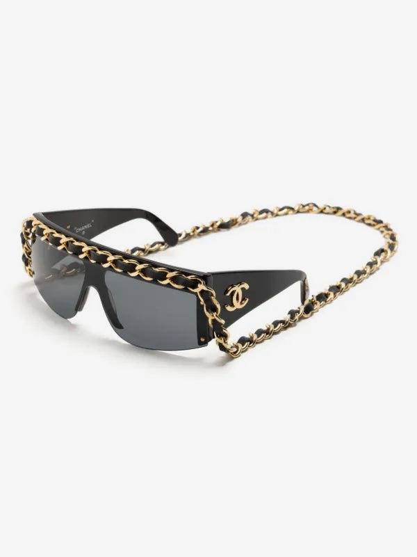 Chanel 1992 Runway Chain Sunglasses Black Gold Hardware