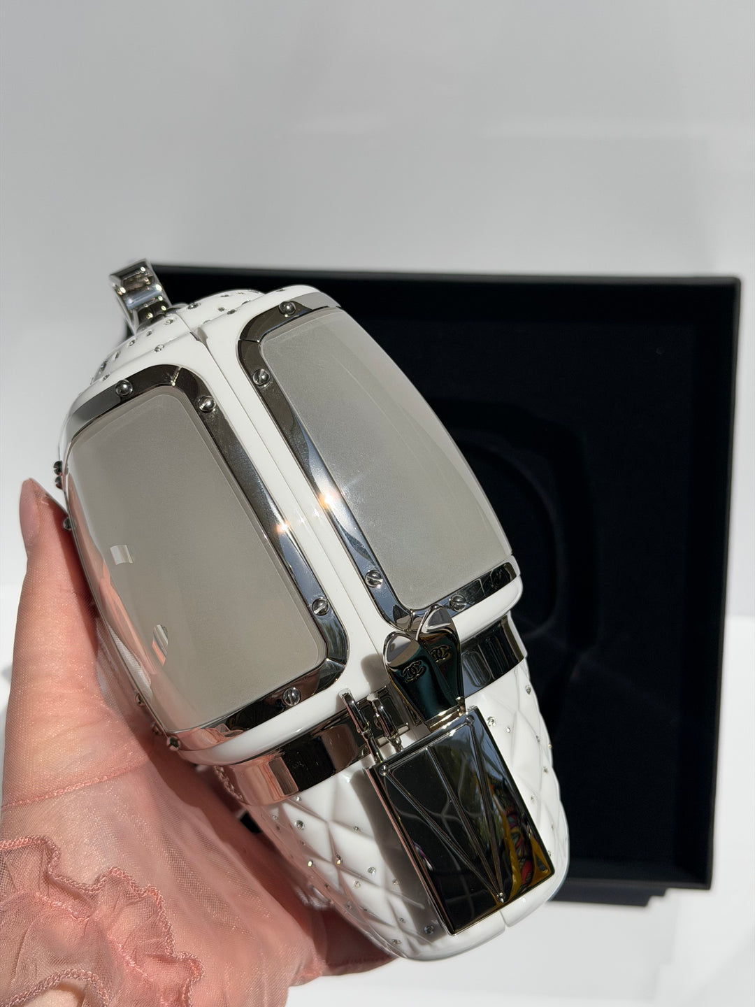Chanel Ski Gondola Swarovski Minaudière White Silver Hardware 2019