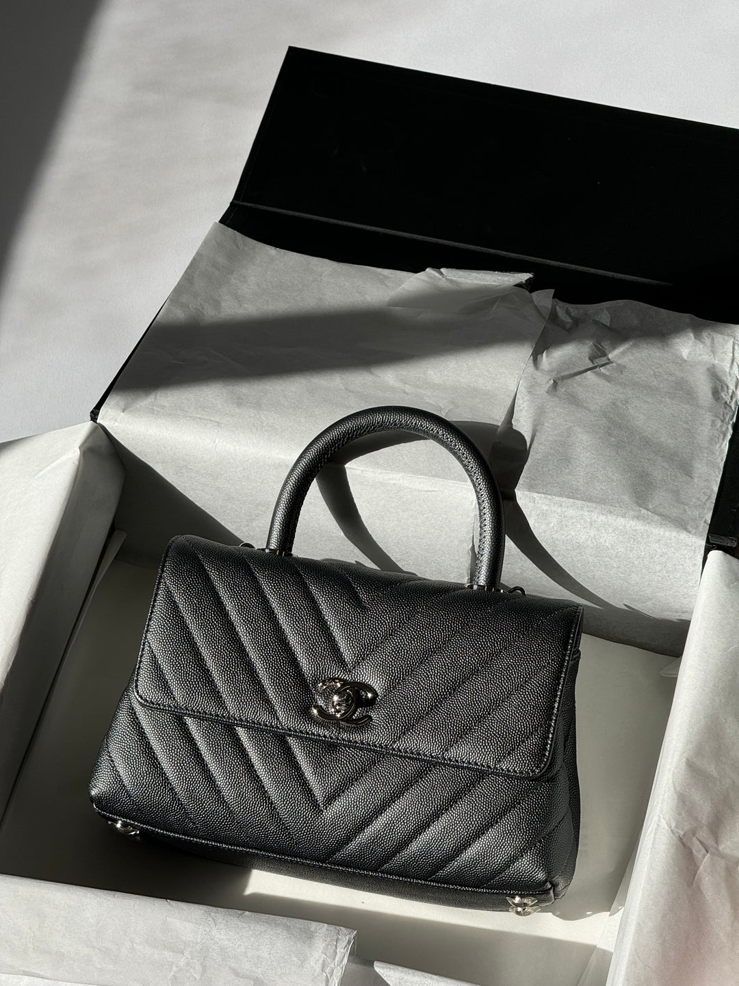 Chanel Small 19K Grey Caviar Coco